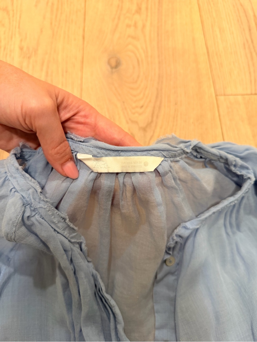 Zara Pale Blue Sheer Button-Up Blouse